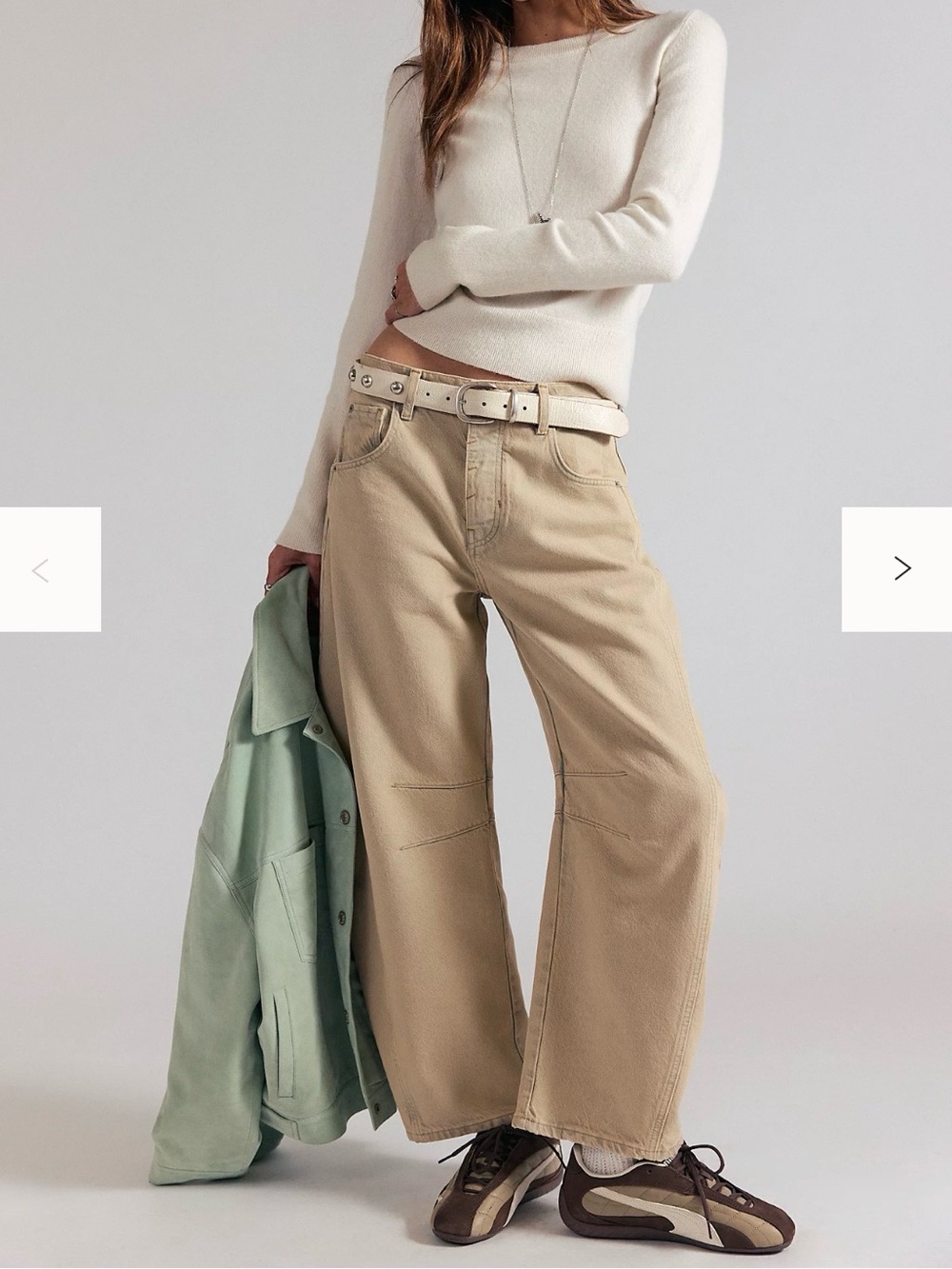 Free People We The Free Good Luck Mid-Rise Barrel Jeans Antique Ivory 28 NWT